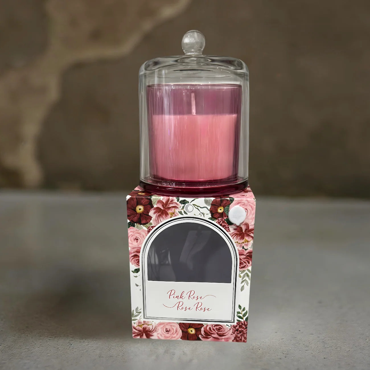 PINK ROSE GLASS CANDLE WITH BELL