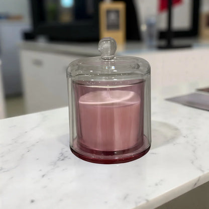 PINK ROSE GLASS CANDLE WITH BELL